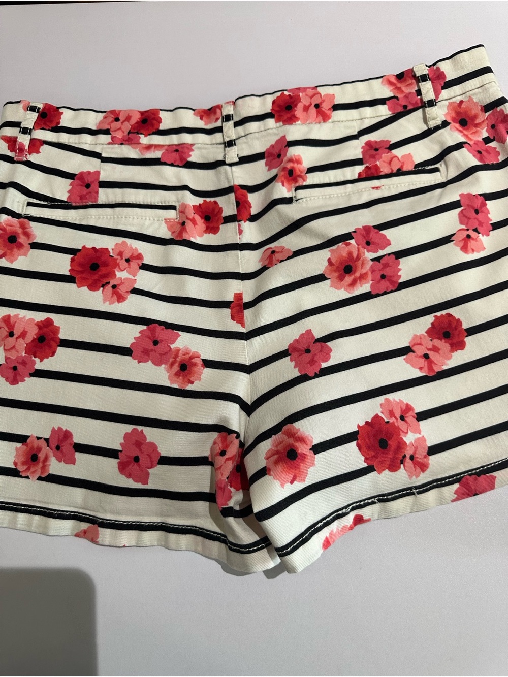 Elle Black-White Striped Shorts with Pink Floral Print